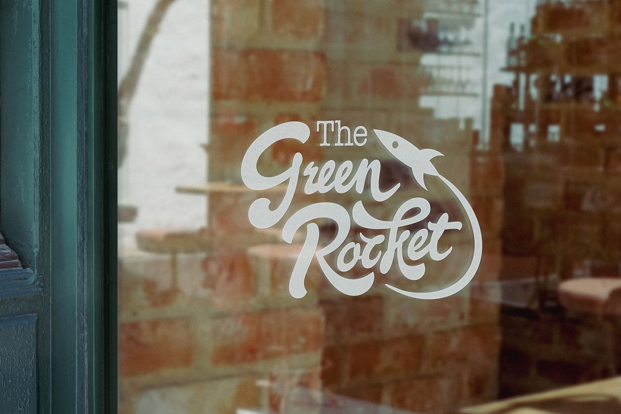 The Green Rocket: A hand-drawn logotype and branded materials for an award-winning vegetarian café in Bath, England.